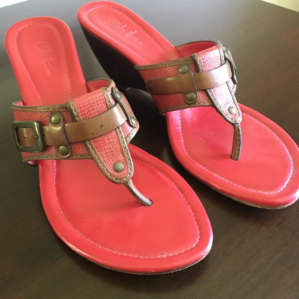 Cole Haan wedges in red and tan leather
